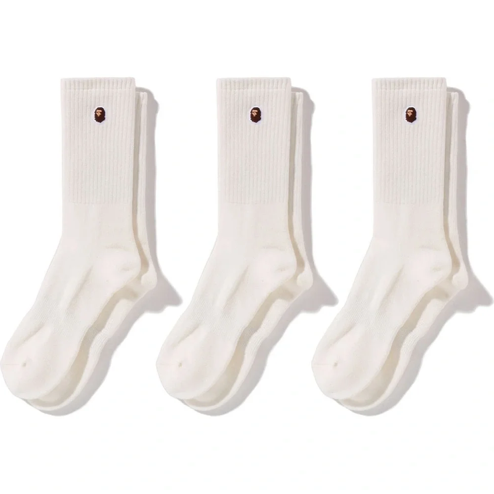 A Bathing Ape Head One Point Crew Socks (3 Pack) - White - Size S